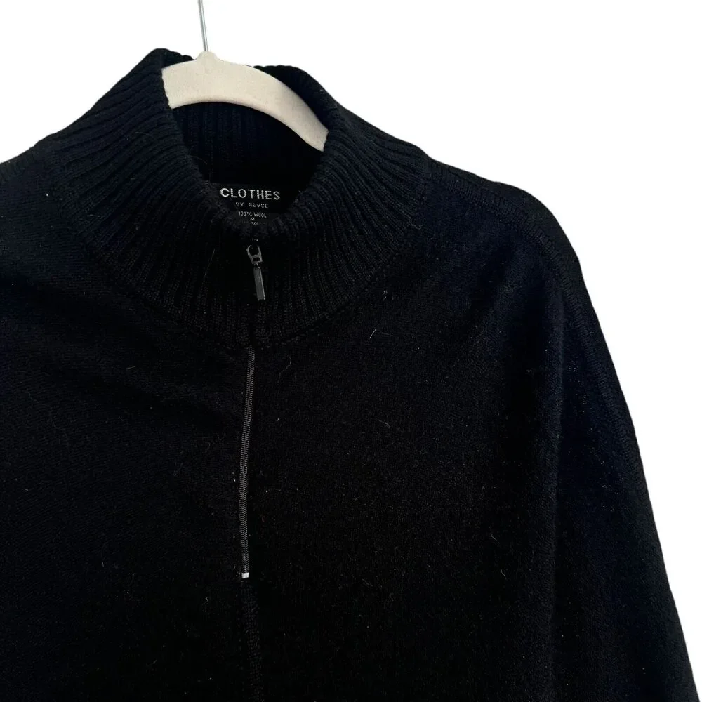 Clothes by Revue Black 100% Wool Sweater Poncho Pockets FLAW Womens Size Medium